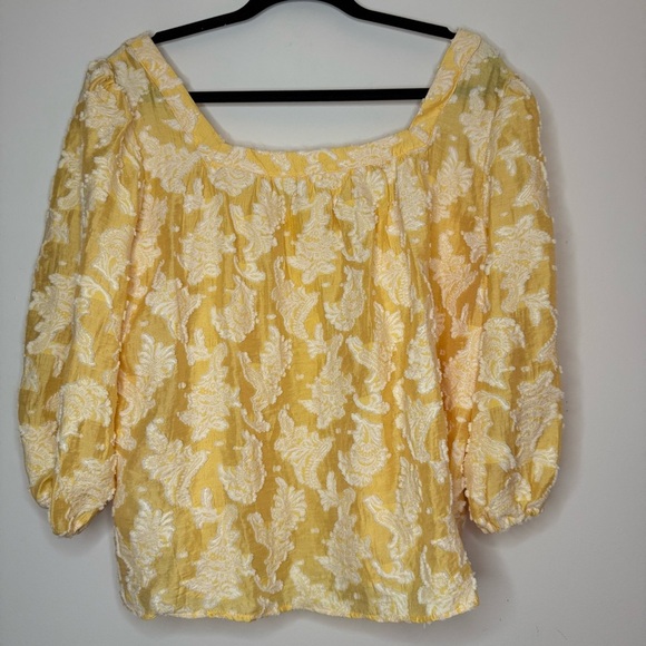 NWT ANTHROPOLOGIE Yvonne Textured Yellow Boho Buttondown Puff Sleeve Blouse Top - Picture 9 of 10